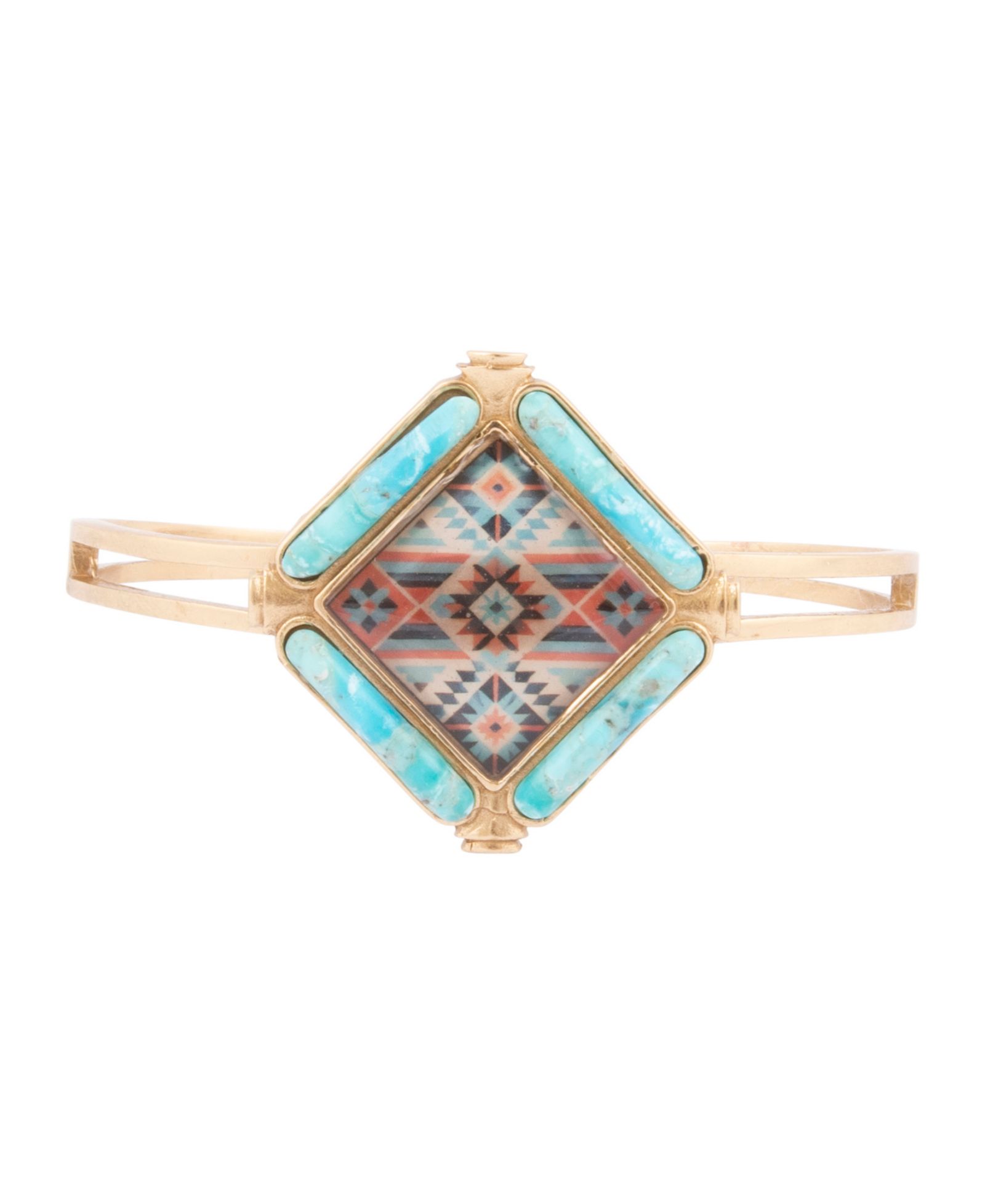 Браслет Barse Scenic Native Weave Blue Turquoise Golden Cuff