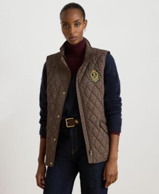 Женский стеганый ромбовидным узором пуховый жилет Lauren Ralph Lauren с гербом