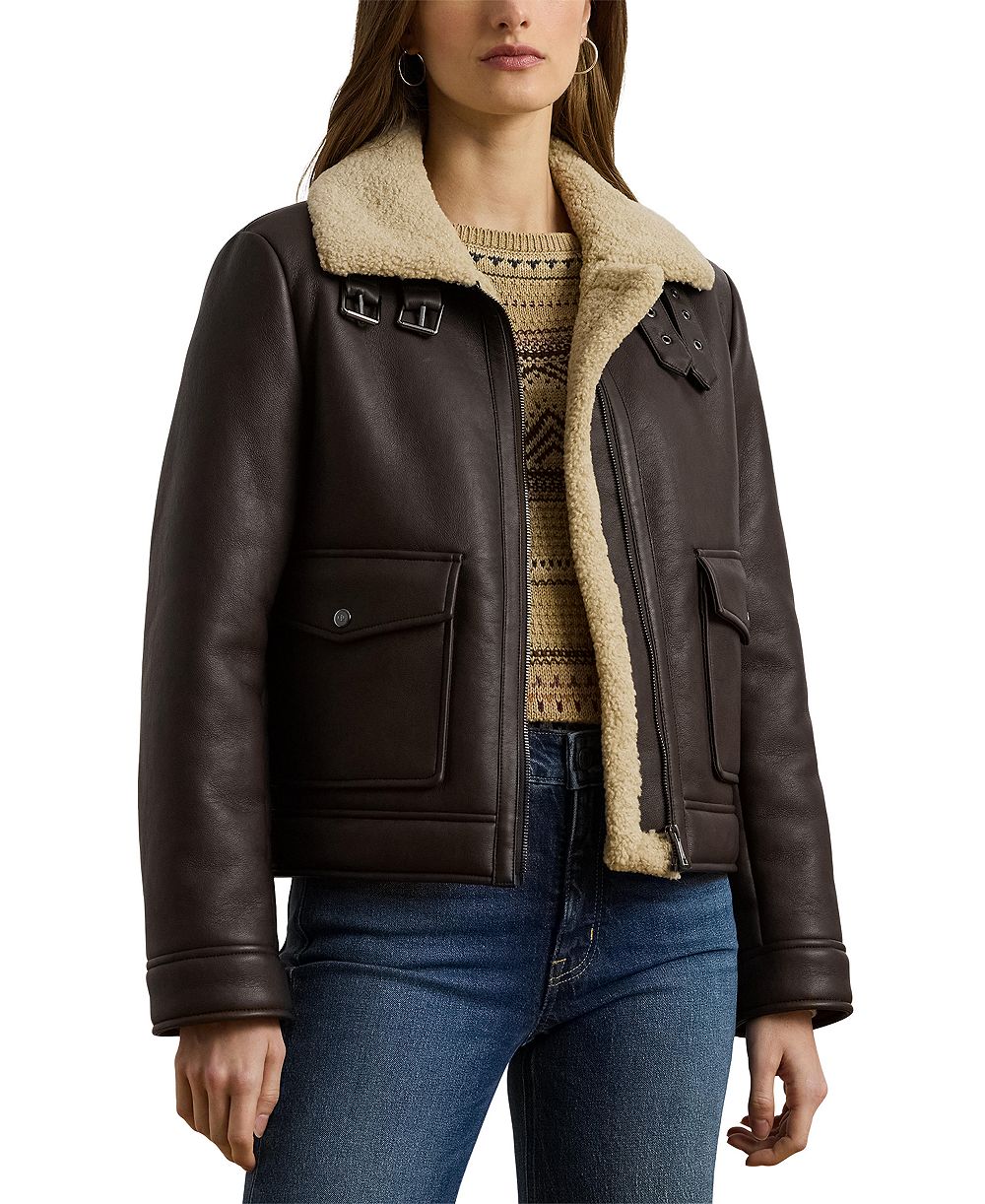 Lauren Ralph Lauren Женская куртка из искусственной кожи с флисовым воротником