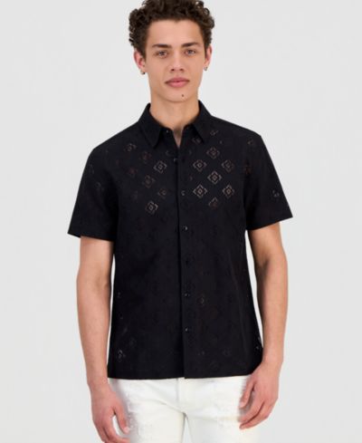 Мужская рубашка GUESS Geo Linework Jacquard с коротким рукавом