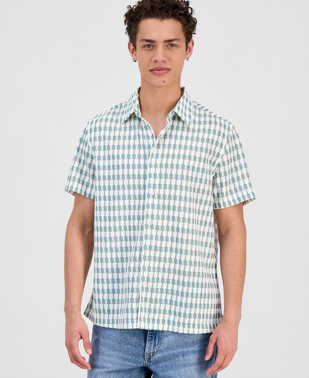GUESS Men's Woodland Jacquard Short-Sleeve Shirt