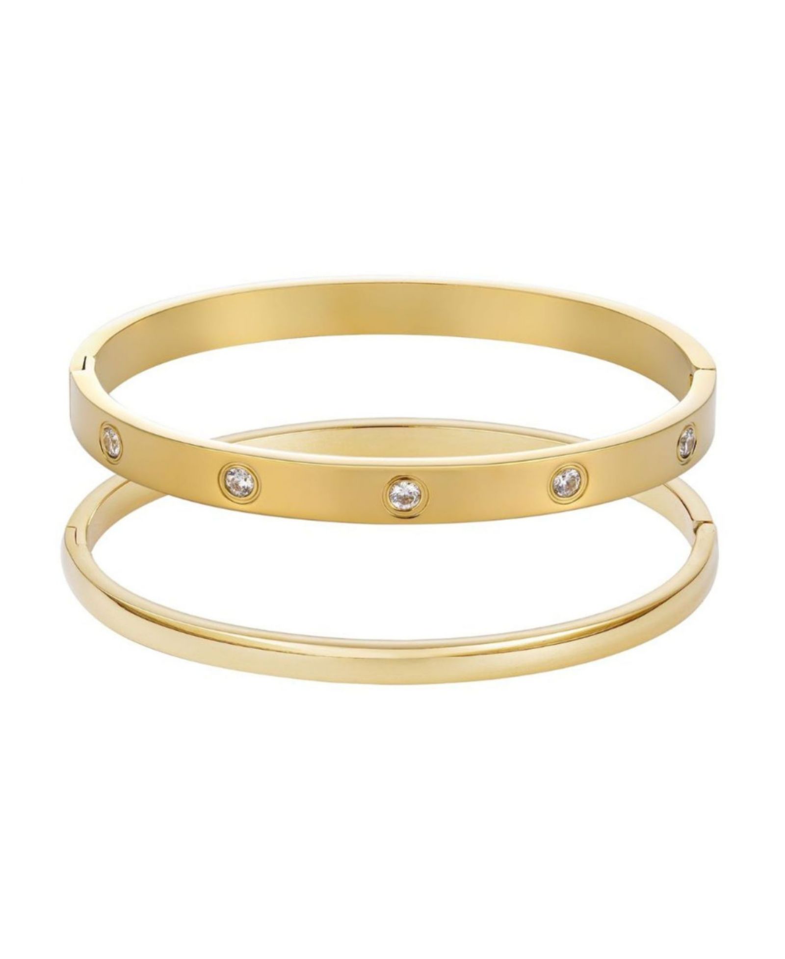 ADORNIA Tarnish Resistant Gold Eternity and Plain Cuff Bracelet Set