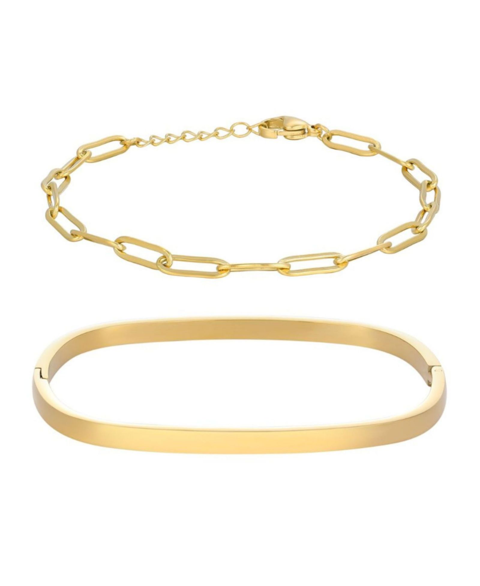 ADORNIA Набор браслетов Gold Rectangular Cuff и Paper Clip Chain