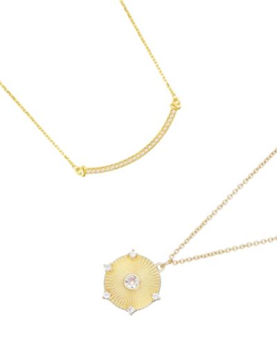 ADORNIA Gold 2-Pc. Curved Bar and Pendant Necklace Set