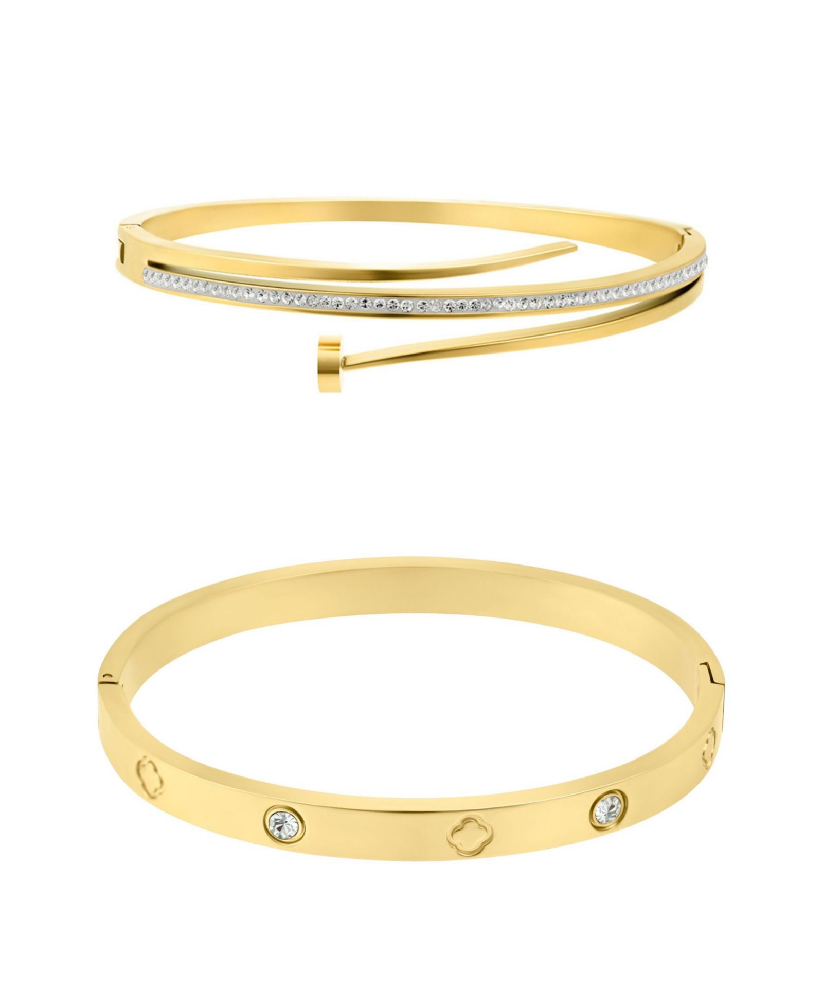 ADORNIA Gold 2-Pc. Nail and Clover Cuff Bracelet Set