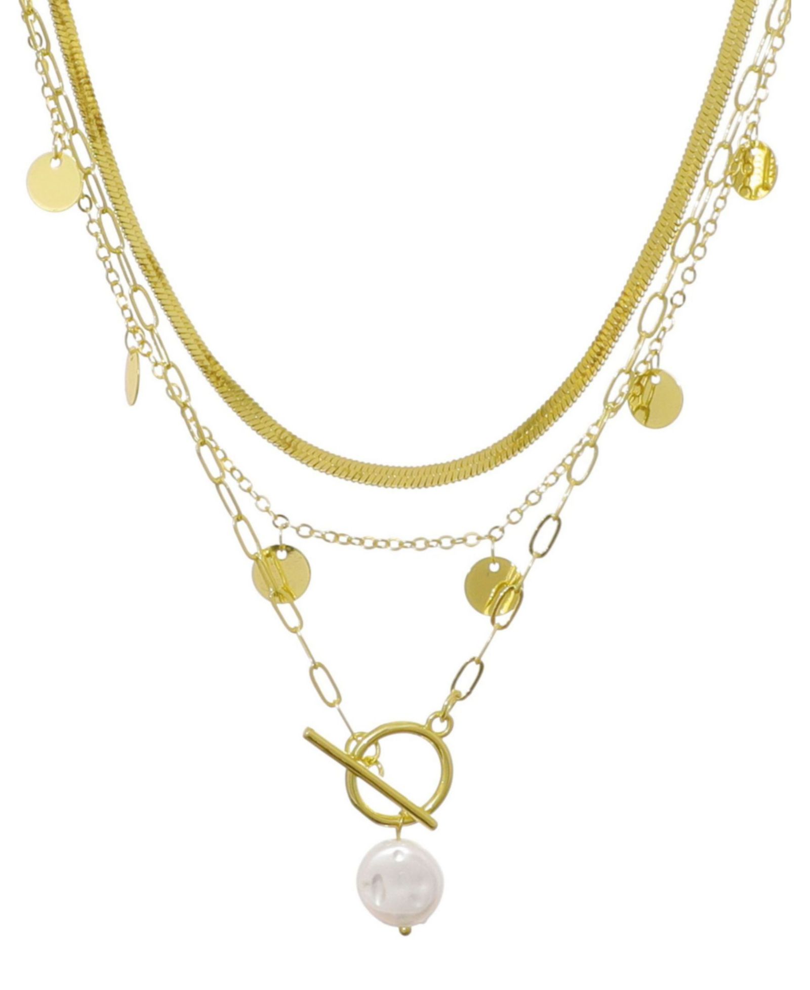 Колье ADORNIA Imitation Pearl Gold 3-Layer