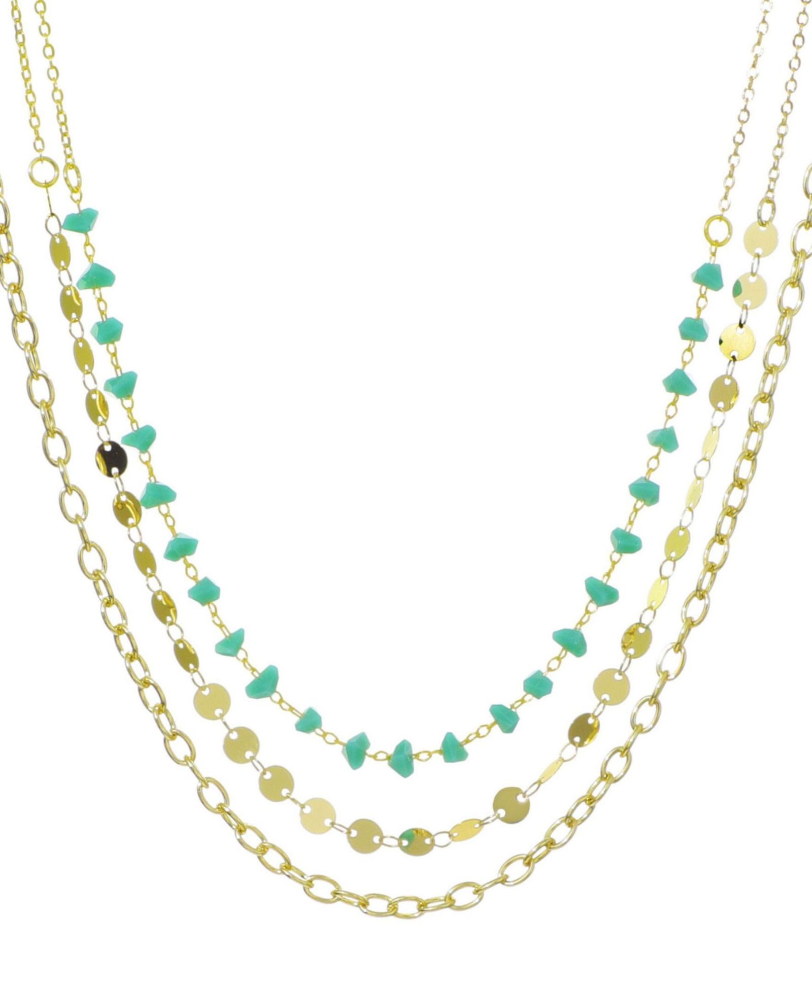 ADORNIA Gold 3-Layer Toggle, Confetti and Turquoise Necklace