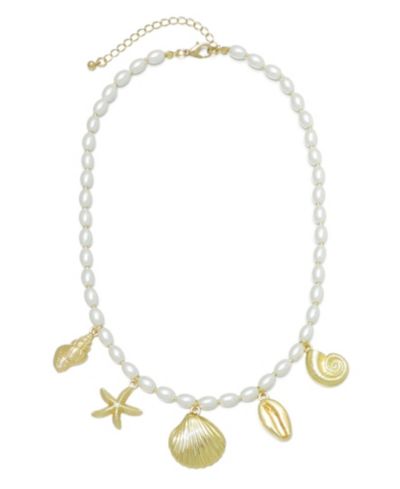 ADORNIA Gold Chunky Imitation Pearl and Sea Charms Necklace