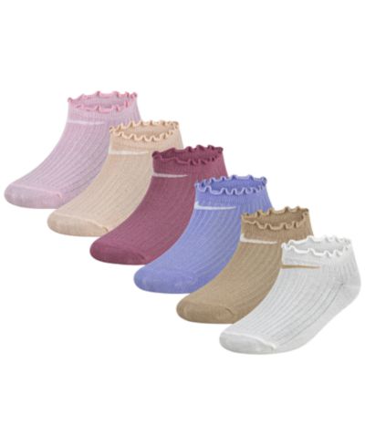 Nike Girls' 4-7 Lettuce Welt No-Show Socks, 6-Pack