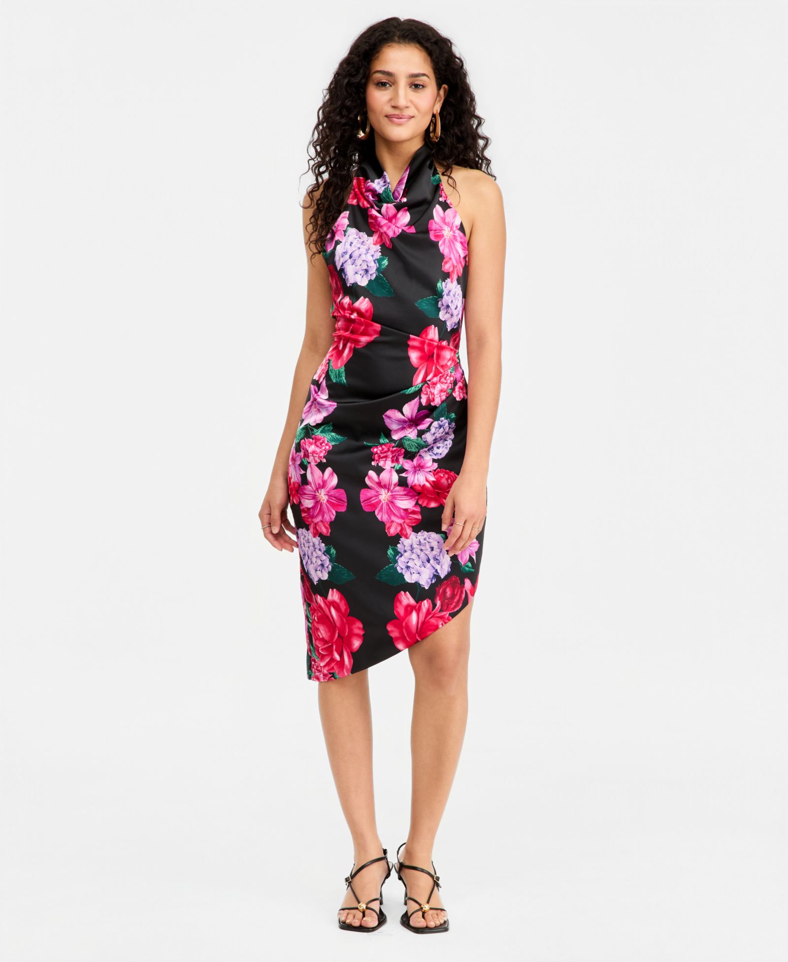 SENI & CADE Women's Printed Halter Asymmetric Sheath Dress