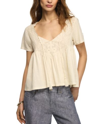 Lucky Brand Женский топ с вышивкой и кисточками