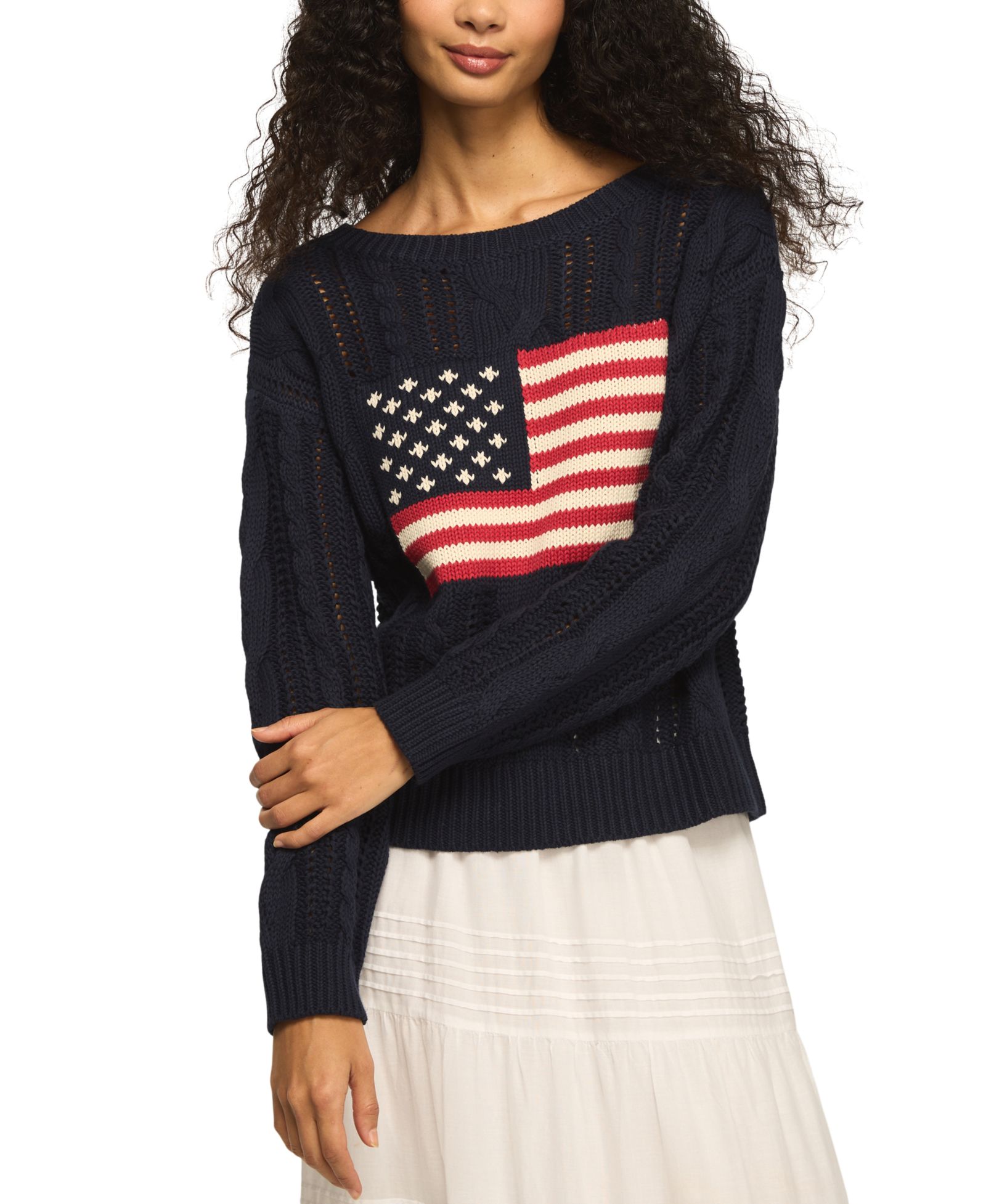 Женский свитер Lucky Brand Americana Flag Cable Knit Crewneck