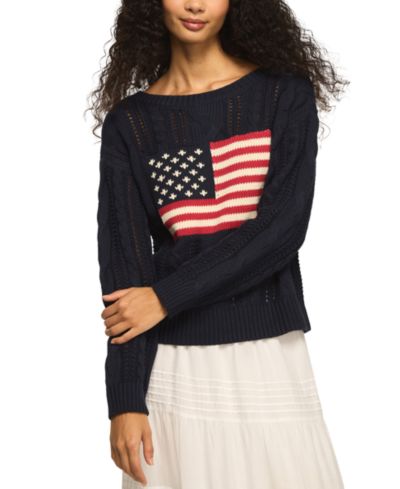 Женский свитер Lucky Brand Americana Flag Cable Knit Crewneck