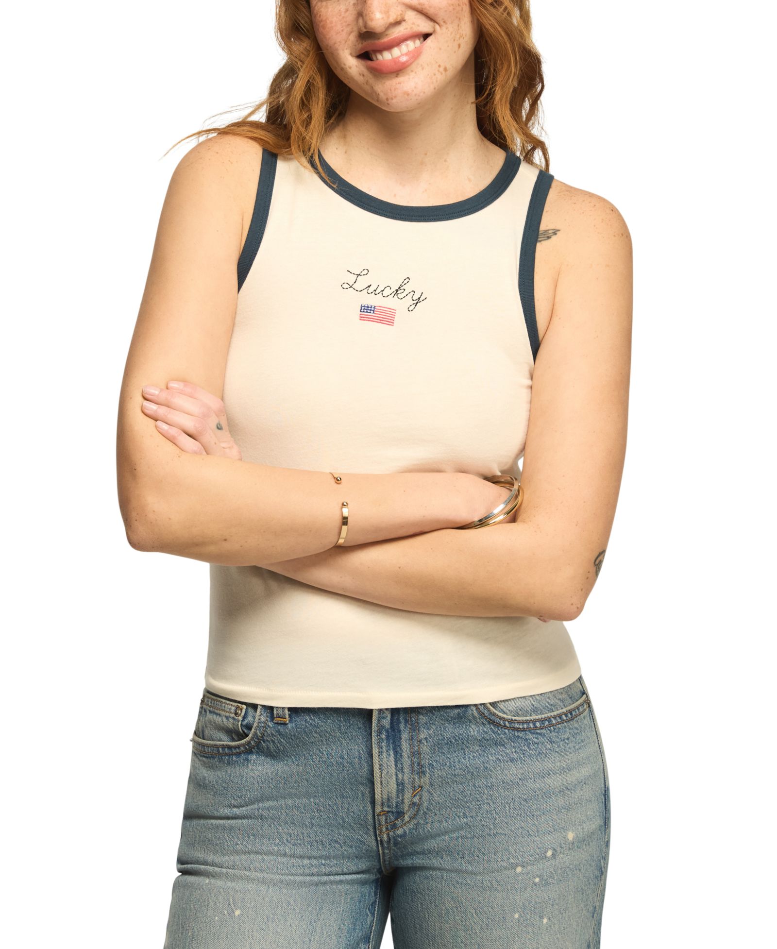 Lucky Brand Женский майка-топ Americana с круглым вырезом
