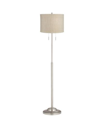 360 Lighting Abba Modern Floor Lamp Standing 66" Tall Brushed Nickel Silver Metal Drum Shade for Living Room Bedroom Office House Home