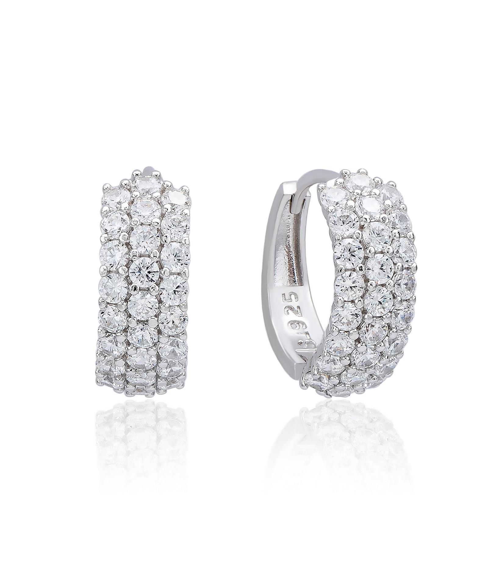 Suzy Levian New York Серьги-кольца Huggie с фианитами Cubic Zirconia из стерлингового серебра