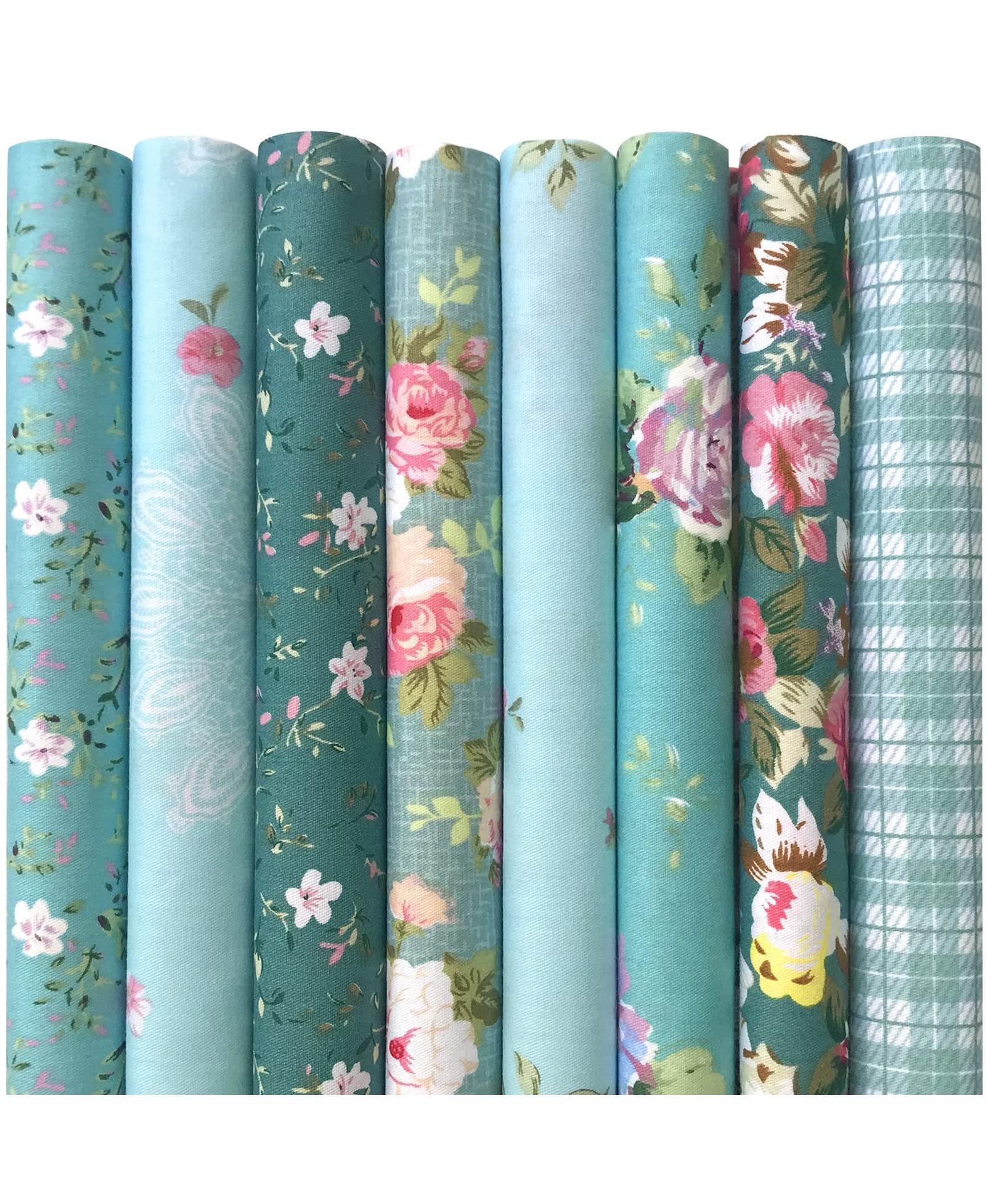 GNUADZ 8pcs 18x22 Cotton Fabric Fat Quarters Floral Rose Patchwork Quilting DIY Sewing