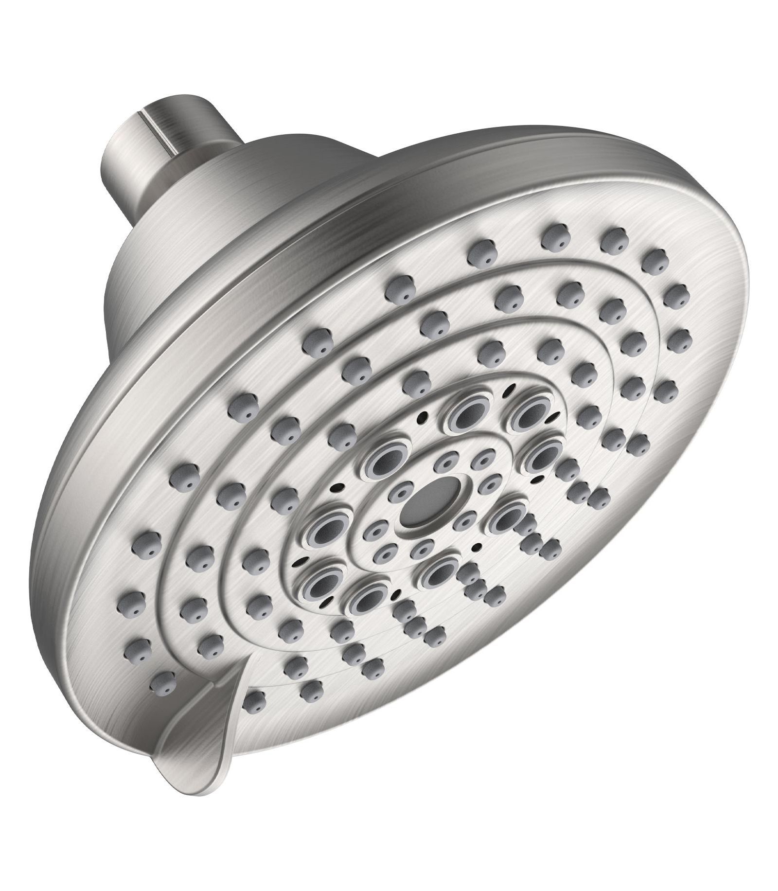 BUSDAYS 5 Inch Brushed Nickel High Pressure Fixed Shower Head 6 Spray Settings Rain Showerhead with Anti Clogging Nozzles Low Flow Easy Install