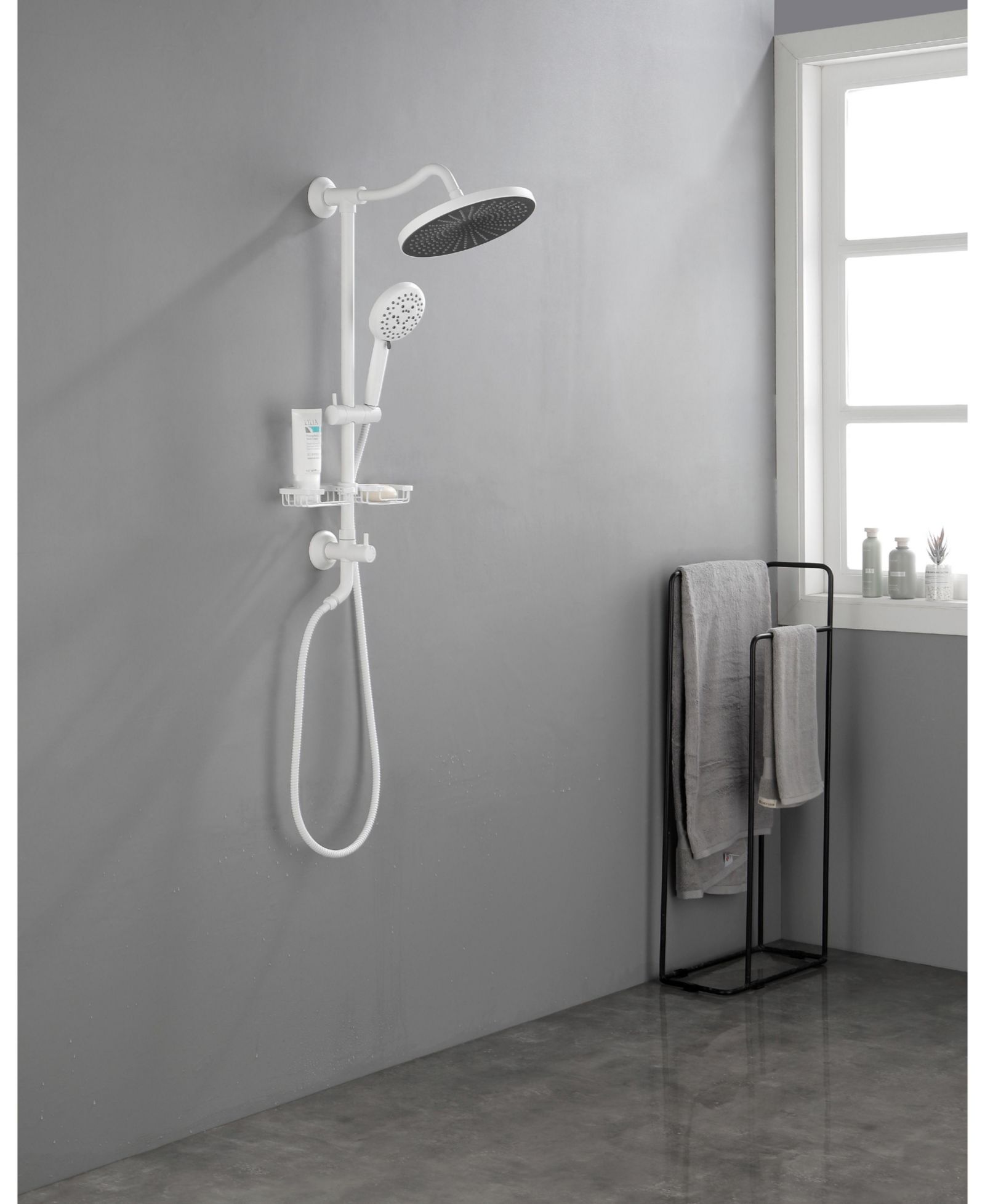 BUSDAYS Shower System with 10 Inch Rain Showerhead 4 Function Hand Shower Adjustable Slide Bar and Soap Dish Included