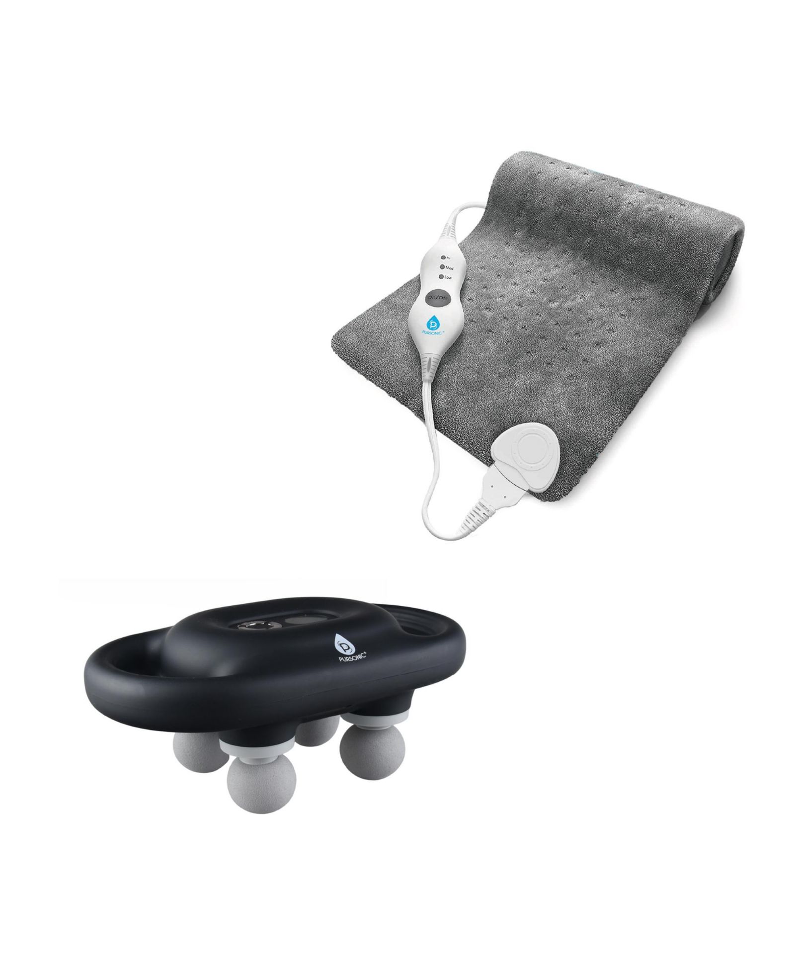 PURSONIC Recovery Essential: 9-Speed Massage Gun and Extra Large Microplush Heating Pad