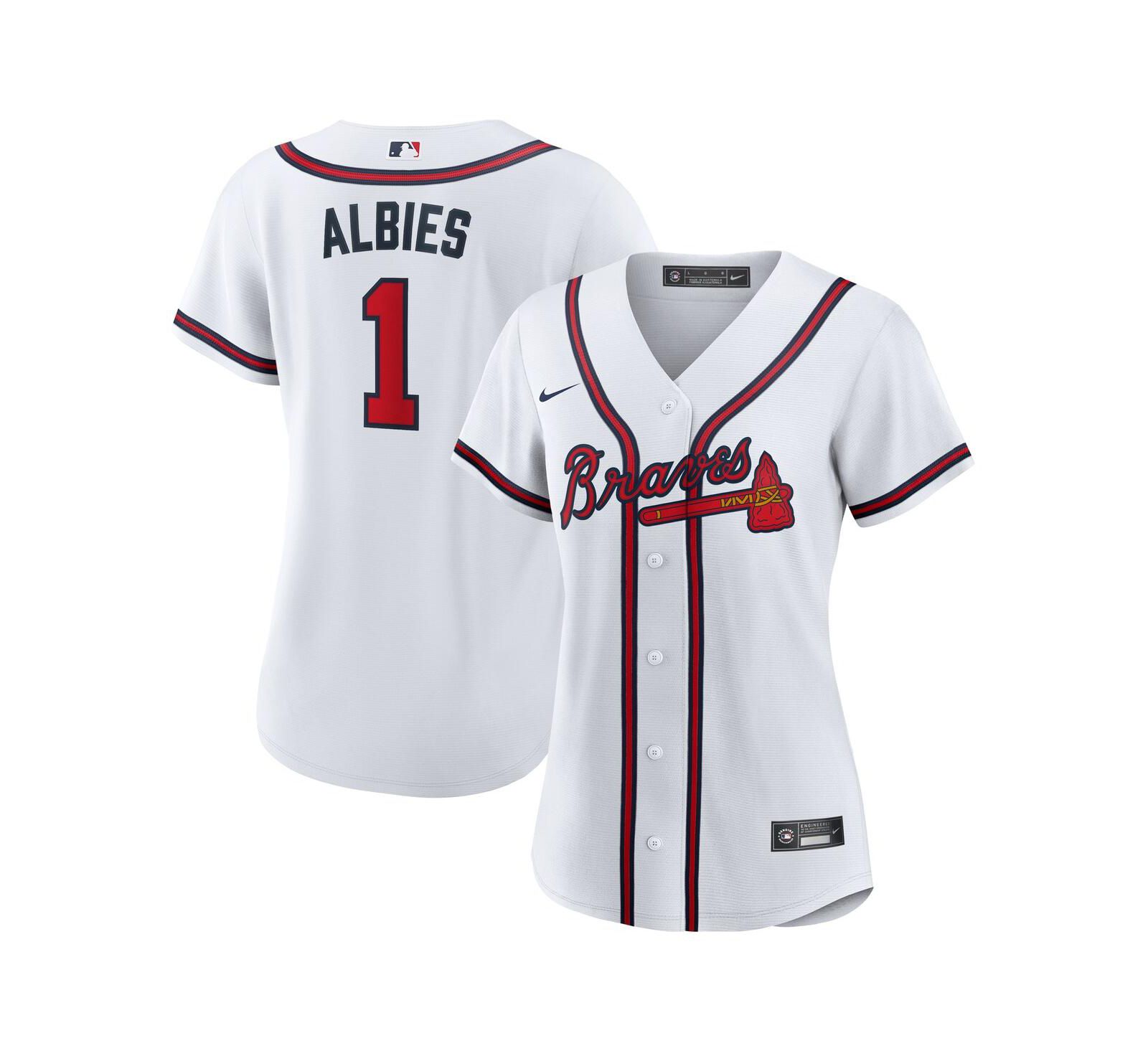 Женская джерси Nike Ozzie Albies White Atlanta Braves Home Replica