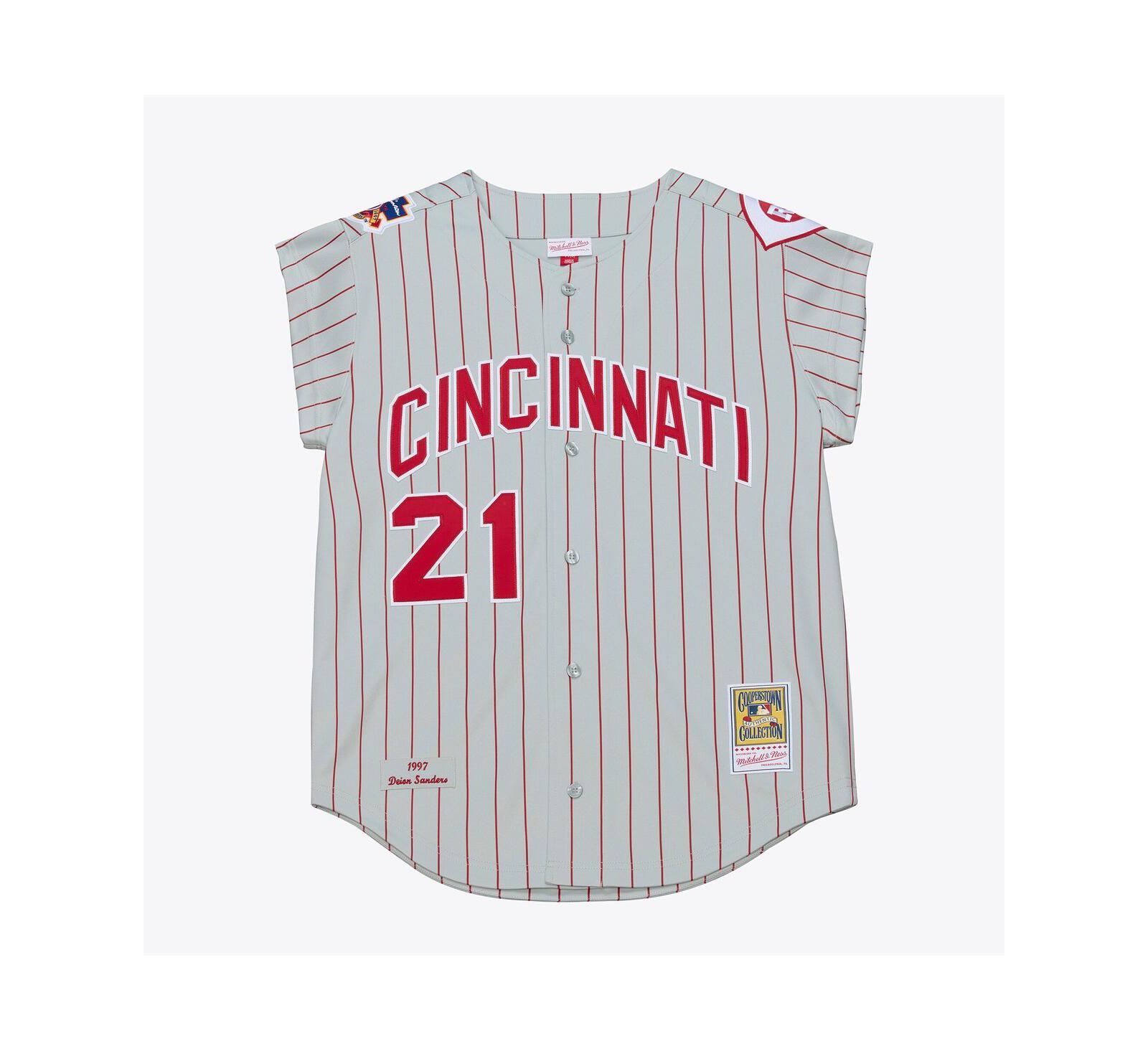 Мужская джерси Mitchell & Ness Deion Sanders Gray Cincinnati Reds 1997 Authentic