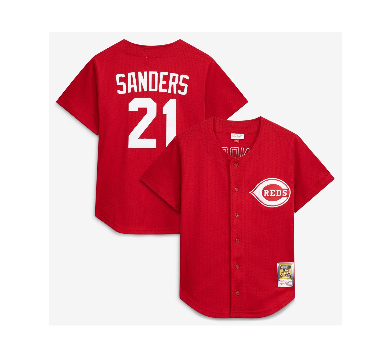 Mitchell & Ness Мужская джерси Deion Sanders Red Cincinnati Reds Cooperstown Mesh Batting Practice