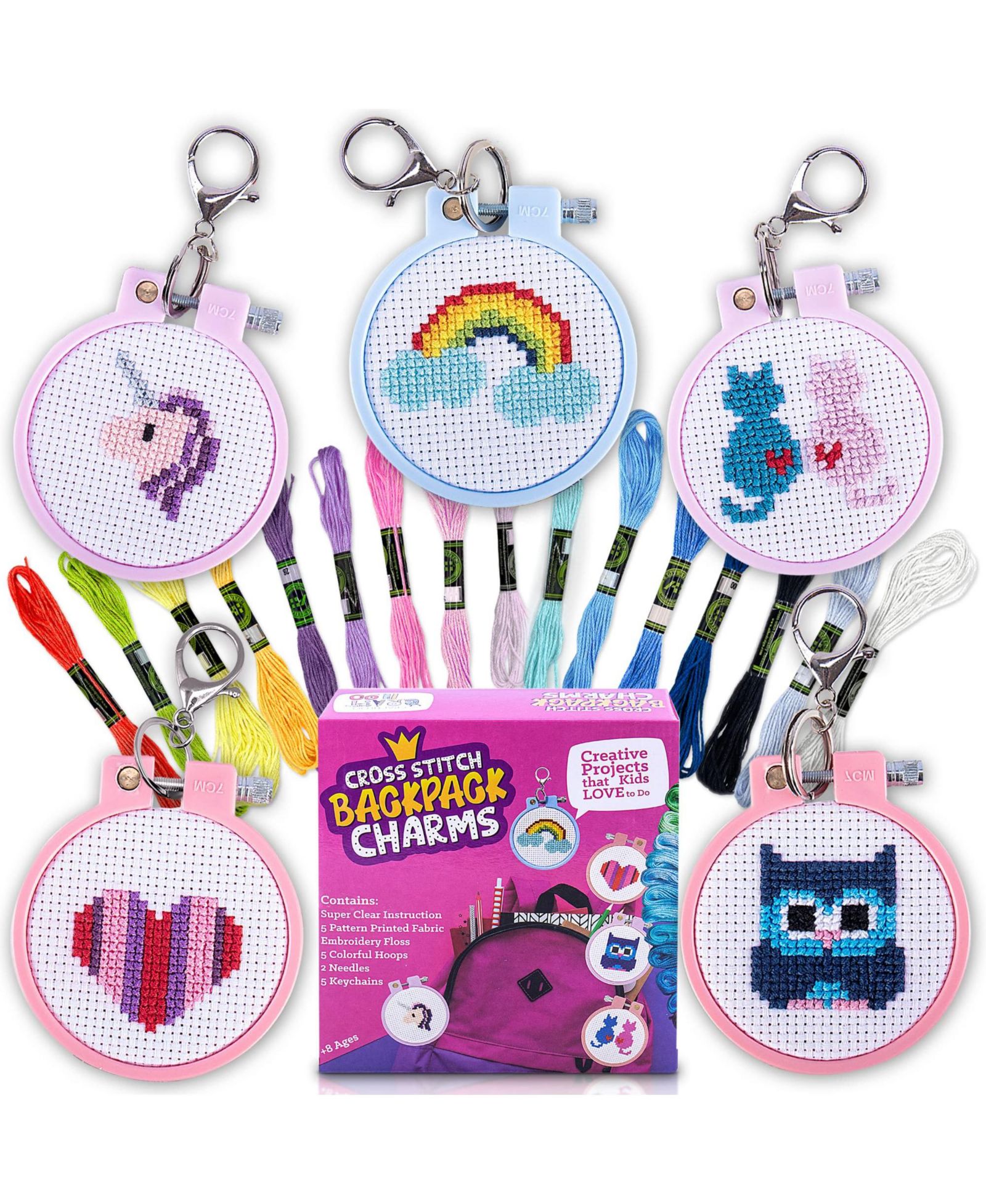 Набор для вышивания GNUADZ 5 kits Cross Stitch Backpack Charms Keychains для детей и начинающих