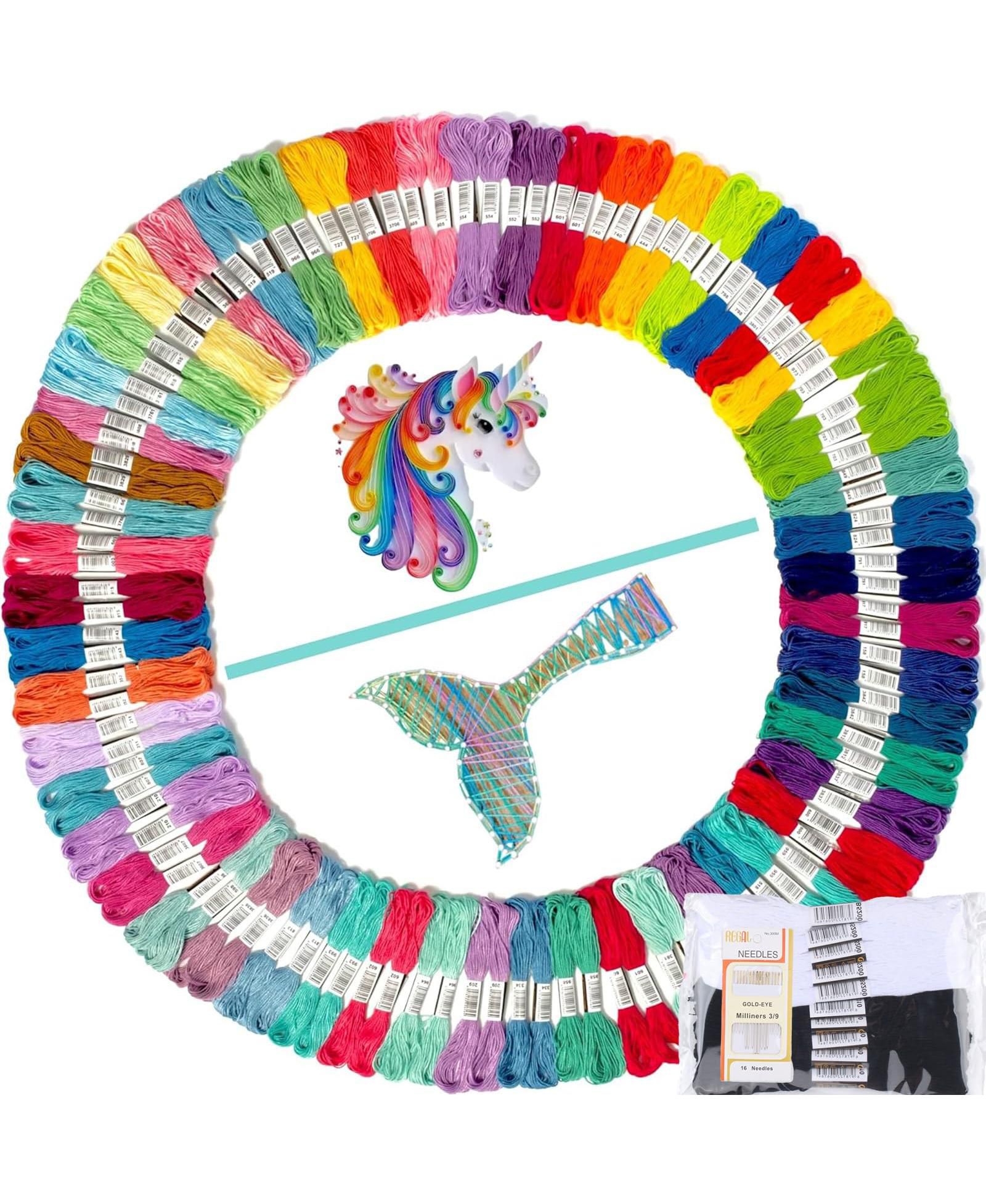 GNUADZ 100 colors Embroidery Thread Mermaid Color Bracelets String Floss Polyester Coded Numbers Unicorns Set