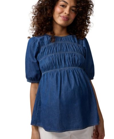 Женский укороченный топ Ingrid + Isabel Maternity Short Sleeve Chambray Smocked