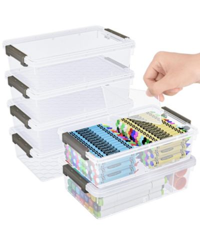 GNUADZ 6 Pack Pencil Box Removable Divider Clear Organizer Stackable Plastic Storage Container Craft School Supply
