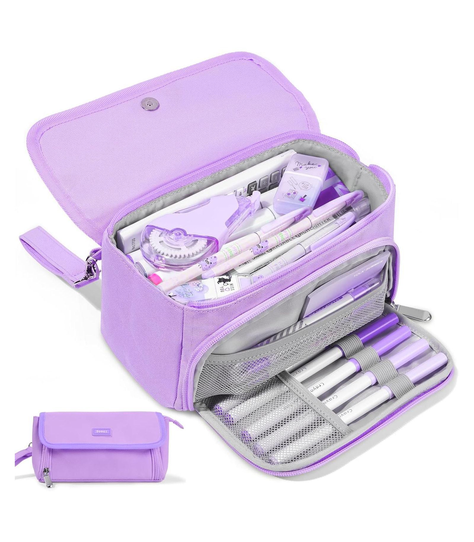 GNUADZ Super Large Pencil Case 3 Compartments Cute Pouch Zipper Portable Stationery Pen School Supplies Teen Girl
