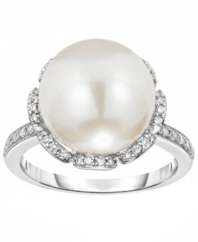 Macy's Cultured Freshwater Pearl (11mm) & Diamond (1/4 ct. t.w.) Ring in 925 Sterling Silver
