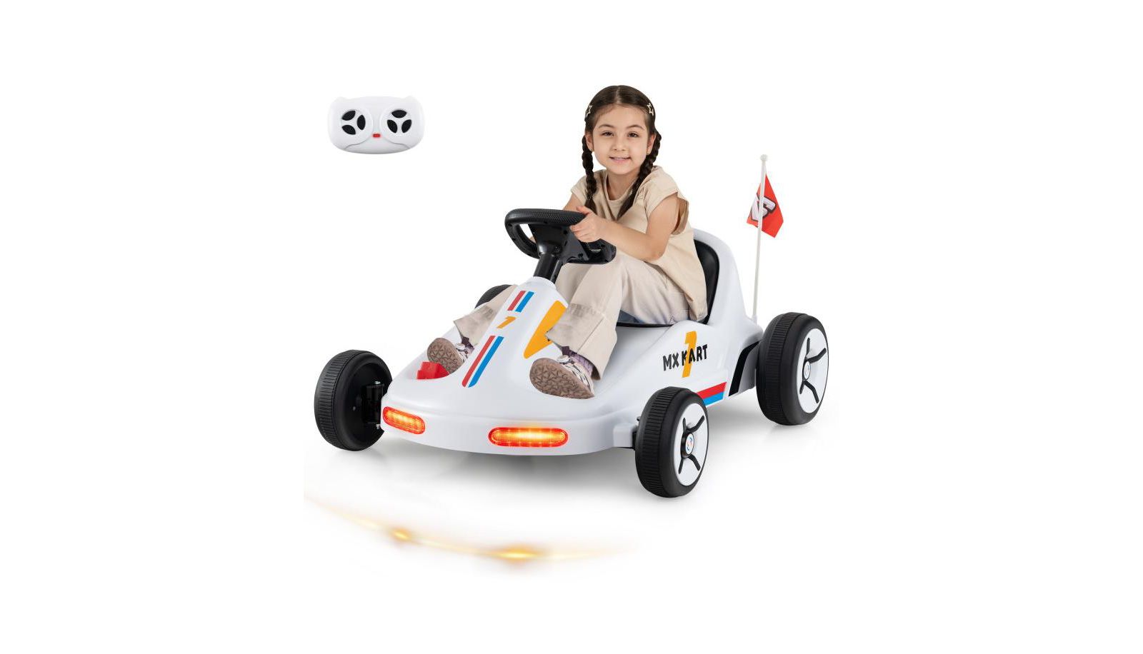 Hongge 12V Electric Go Kart with Remote Control and LED Lights, Ages 3+