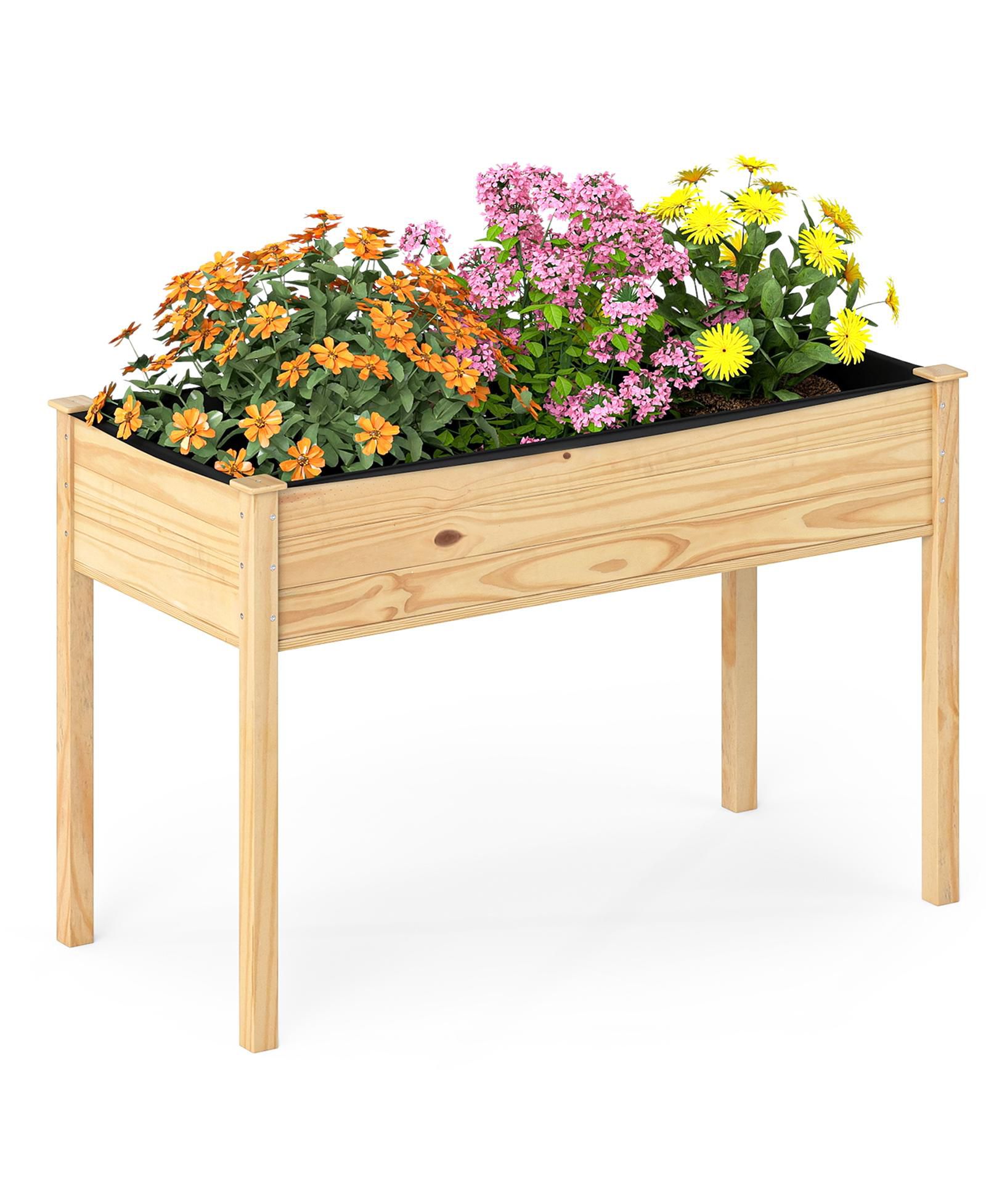 Gymax Wooden Raised Garden Bed w/Legs Liner Drainage Holes Large Planter Box for Herb