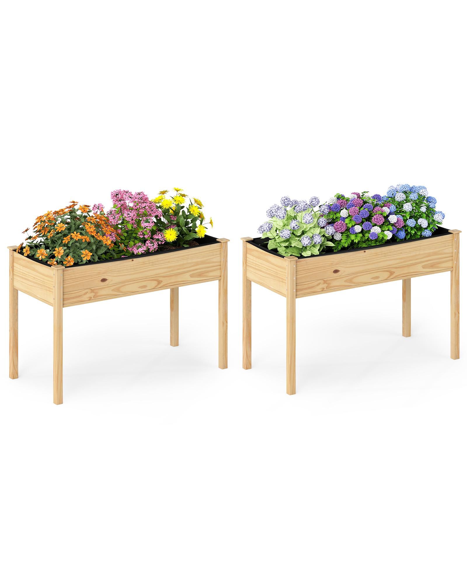 Gymax 2PCS Wooden Raised Garden Bed w/Legs Liner Drainage Holes Large Planter Box