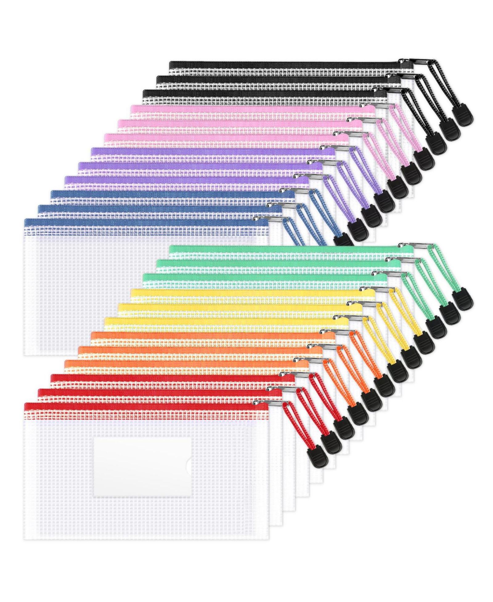 GNUADZ 24pcs Mesh Zipper Pouch Bags Label Pocket Small Pencil Case Clear Plastic School Supplies Storage Money Envelopes