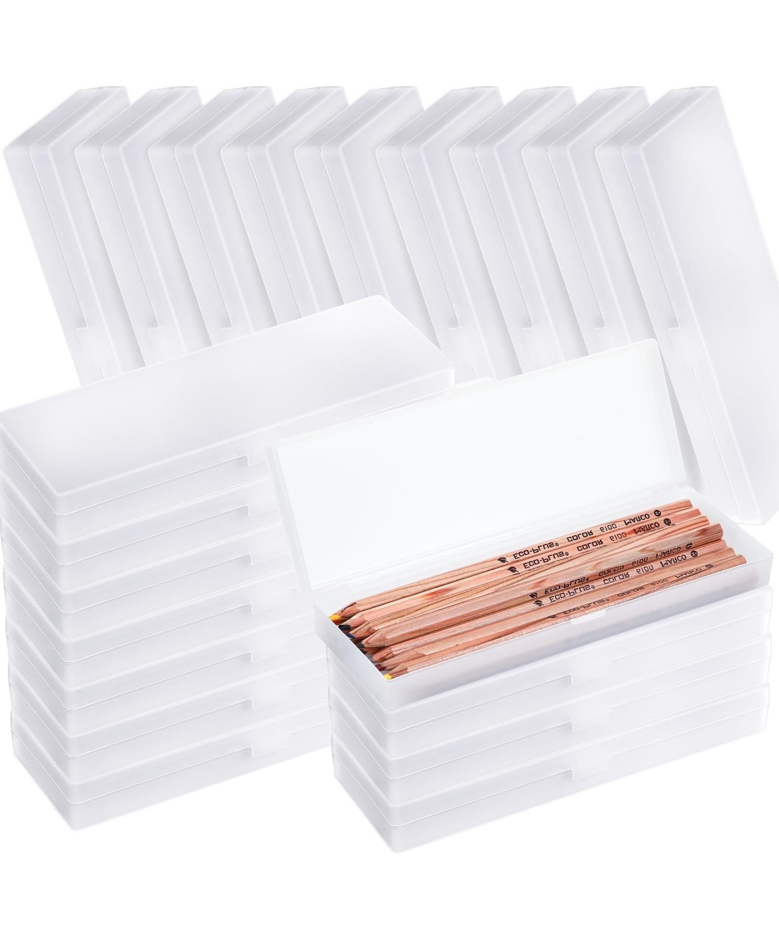 GNUADZ 100pcs Clear Plastic Pencil Box Hinged Lid School Office Storage Case
