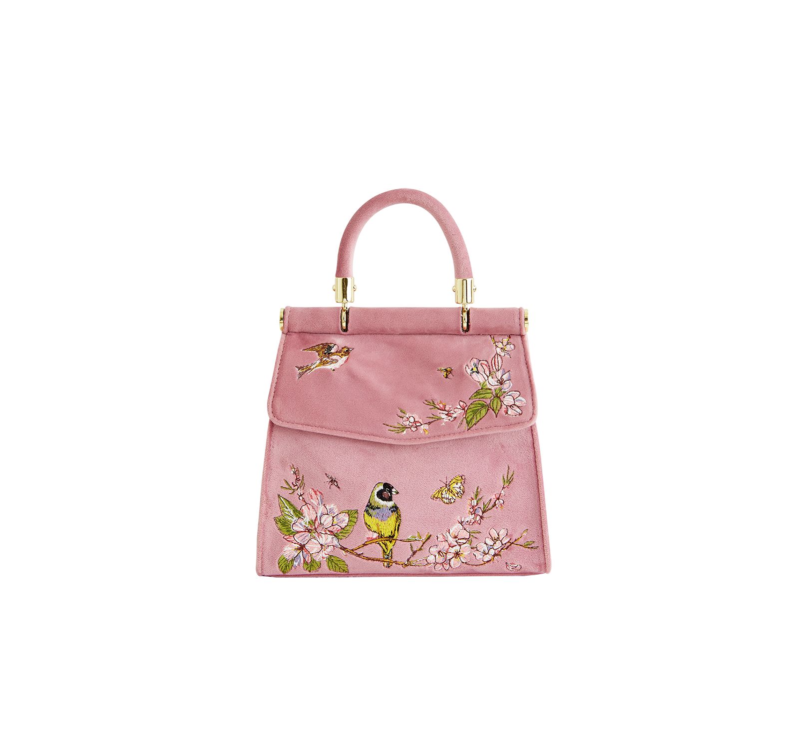 Fable England Song Bird Embroidered Mini Pink Tote