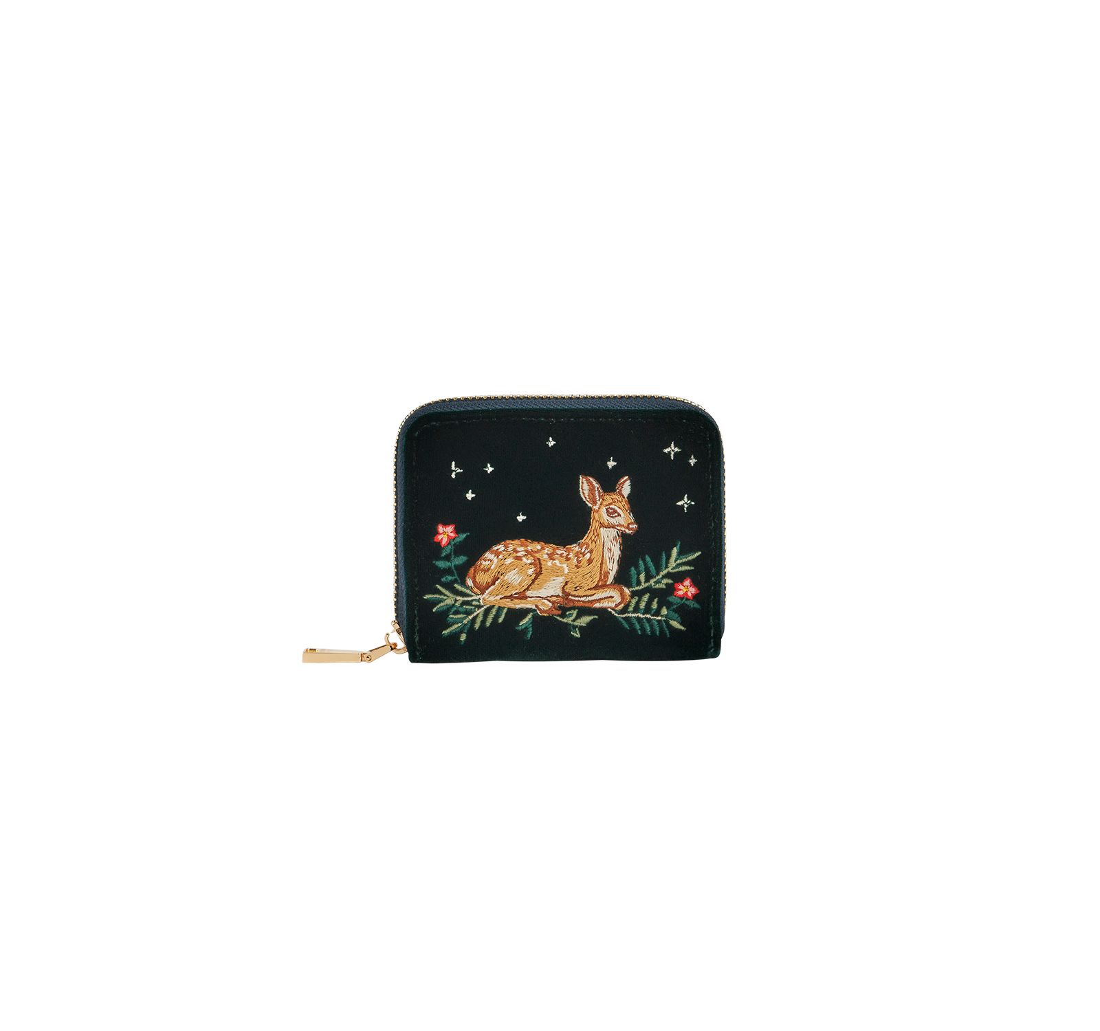 Fable England Fawn Embroidered Green Small Purse