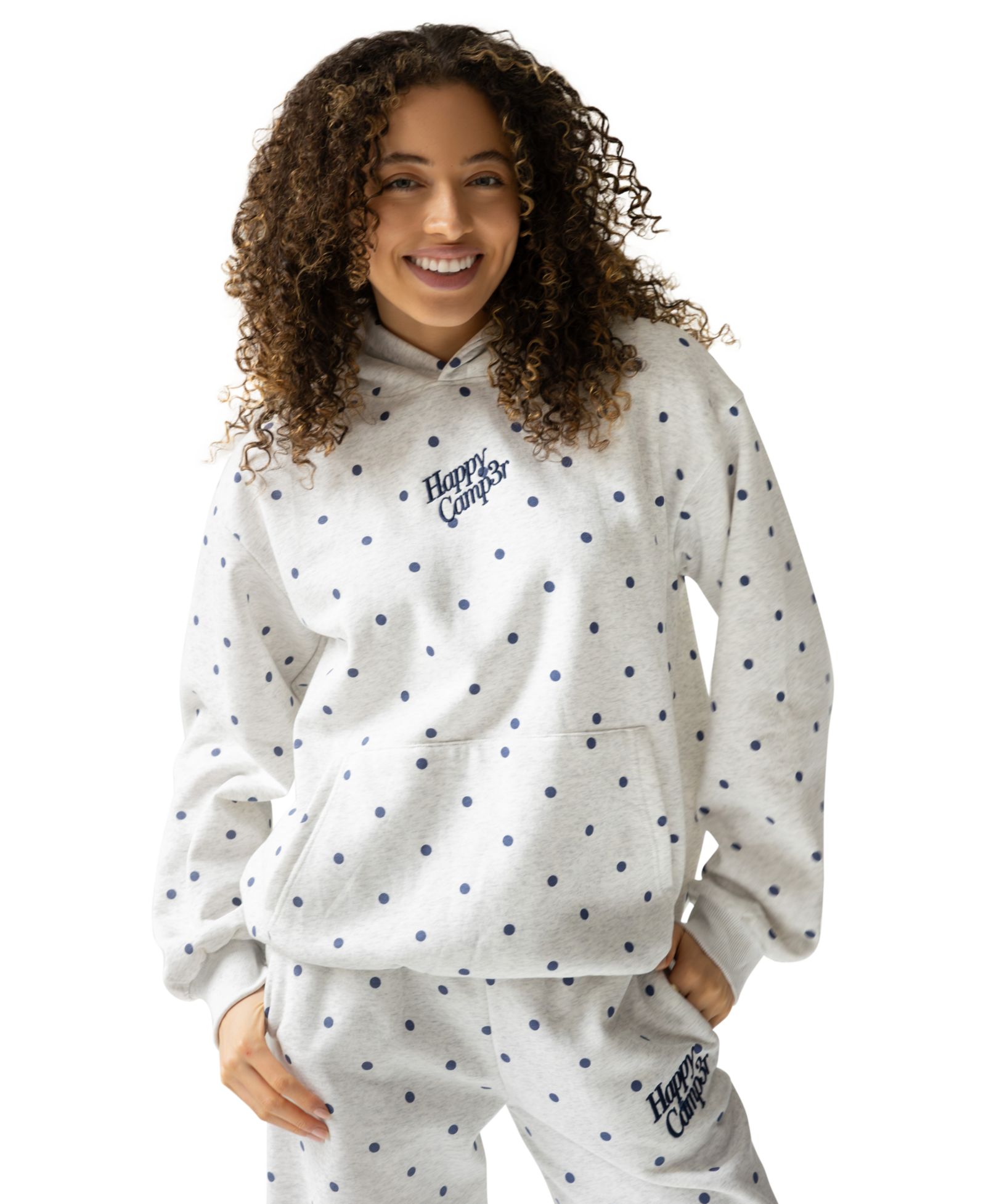 The Happy Camp3r Women's Polka Dot Applique Long-Sleeve Hooded Sweatshirt