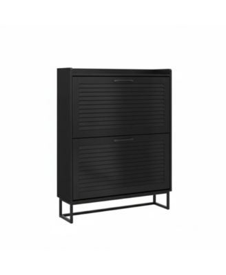 Yigii Shoe Storage Cabinet 2 Flip Louvered Doors Freestanding Organizer Metal Entryway Narrow Rack Large Capacity
