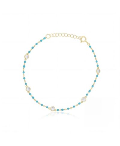 The Lovery Light Blue Enamel Bead CZ Chain Bracelet 14K Gold Plated Sterling Silver