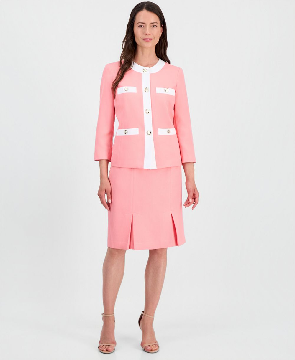 Le Suit Women's Jewel-Neck Framed Jacket & Box-Pleat Pencil Skirt Suit