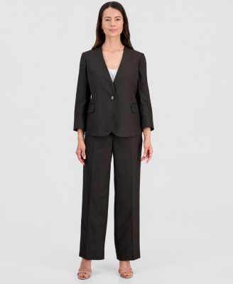 Le Suit Women's Collarless One-Button Jacket & Fly-Front Wide-Leg Pants Suit