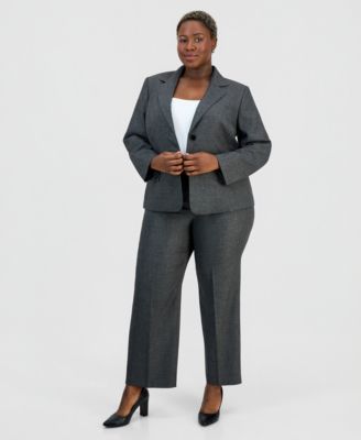 Le Suit Plus Size Four-Pocket Jacket & Fly-Front Wide-Leg Pants Suit