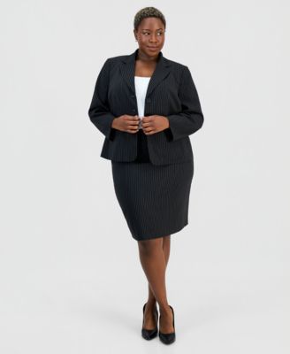 Le Suit Plus Size Three-Button Notch-Collar Jacket & Slim Skirt Suit