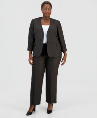 Le Suit Plus Size Collarless One-Button Jacket & Fly-Front Wide-Leg Pants Suit