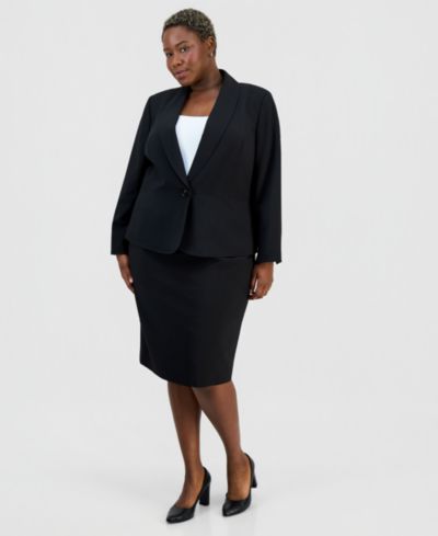 Le Suit Plus Size Shawl-Collar One-Button Jacket & Yoked Slim Skirt Suit