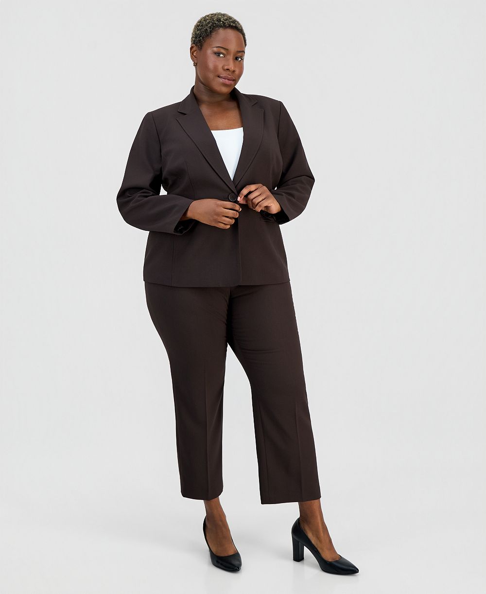 Le Suit Plus Size One-Button Notch-Collar Jacket & Fly-Front Slim Pants Suit